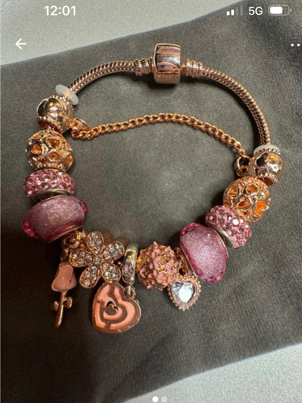 Rose Gold & Pink Charm Bracelet with Sparkling Flower and Heart Accents